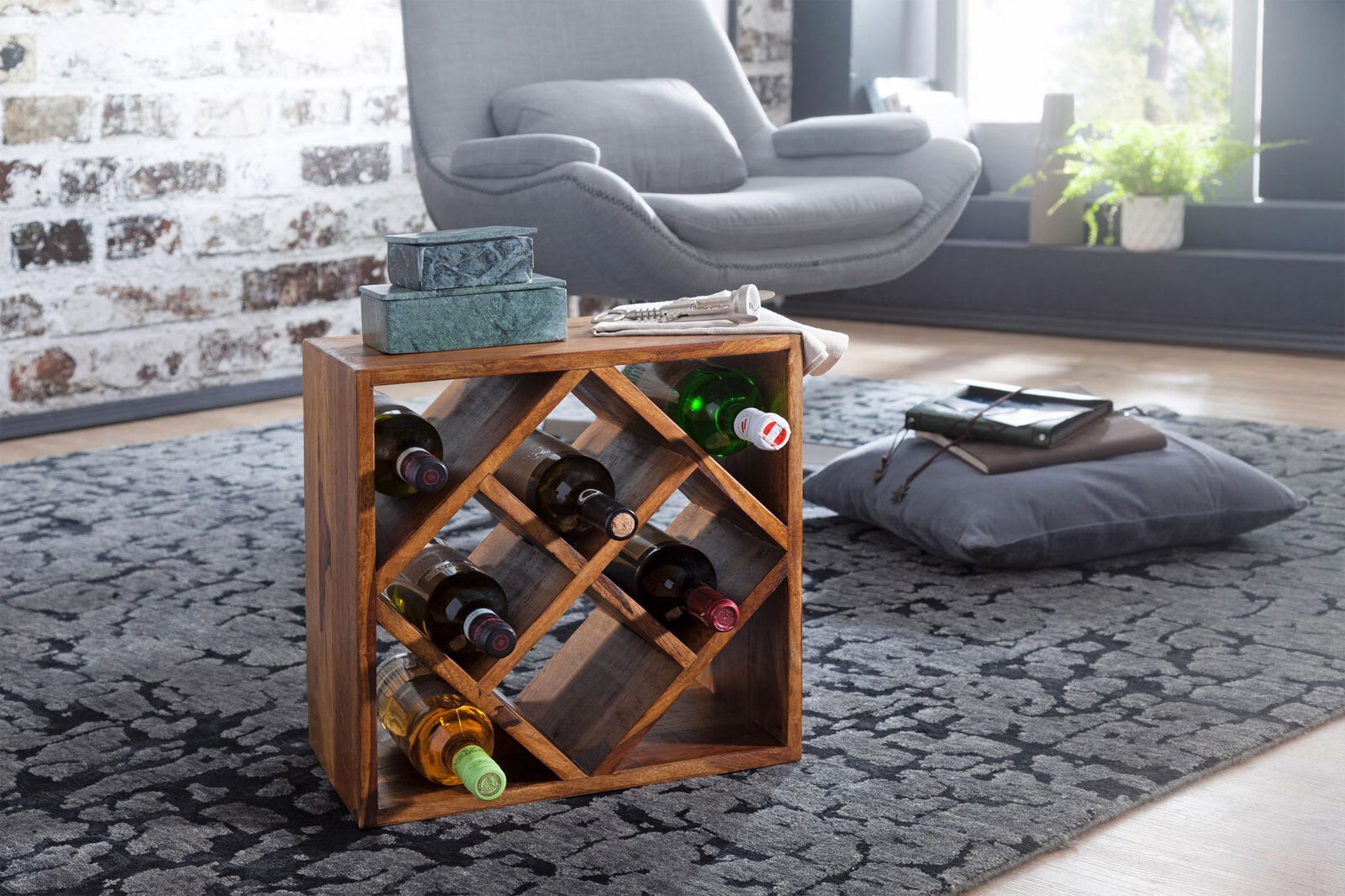 Flaschenregal 40 x 40 cm Sheesham Massivholz