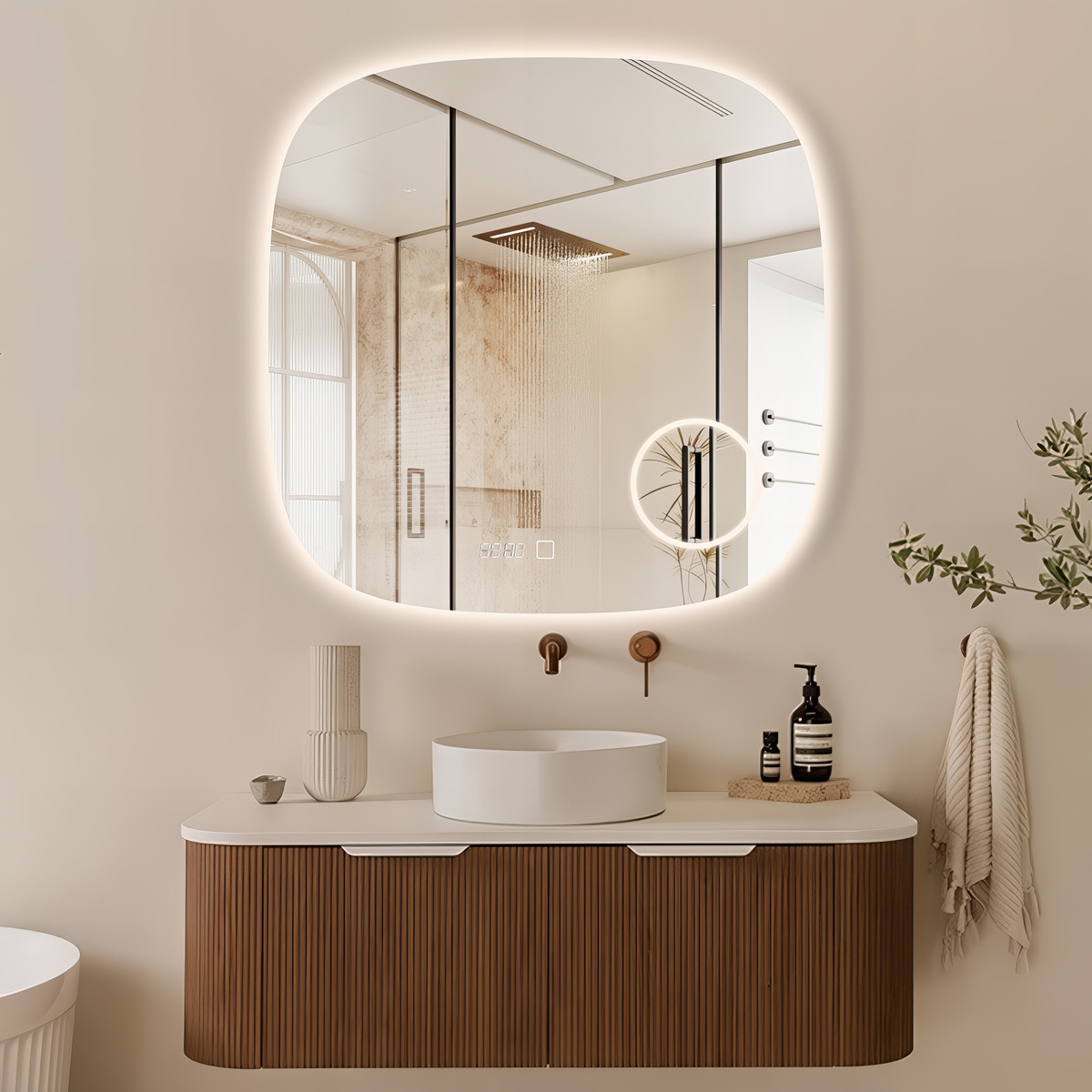 Saniclear Shave Deens ovale spiegel 80x80cm met verlichting, verwarming en vergrootglas