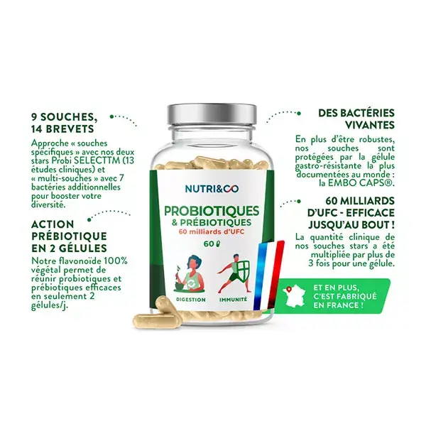 Nutri&Co Probio Pre e Probióticos para a Flora Intestinal 60 cápsulas