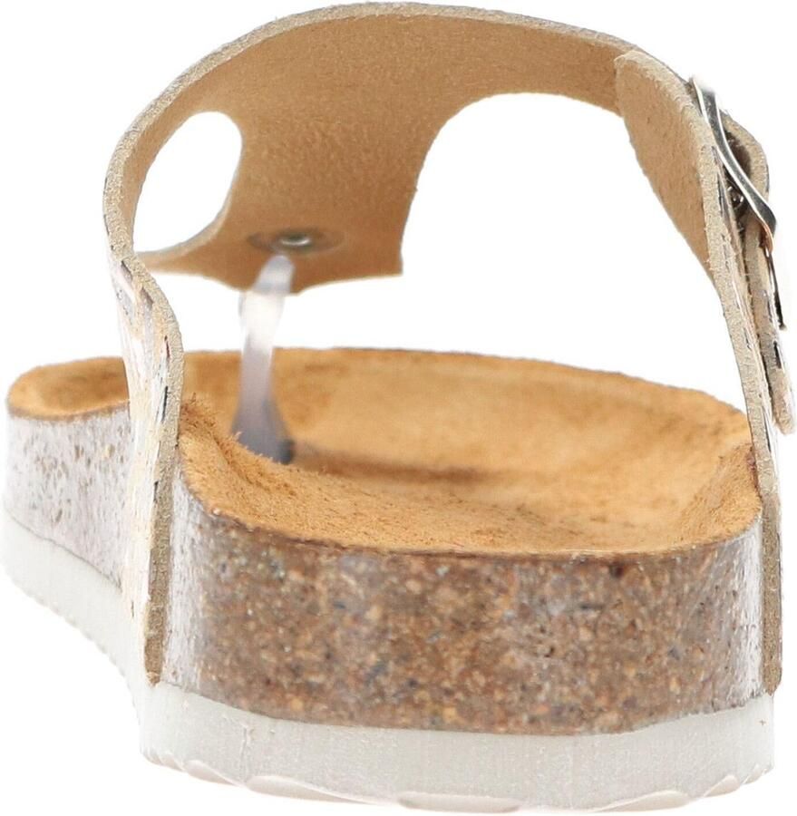 Develab 48202 leren teenslippers met panterprint beige goud