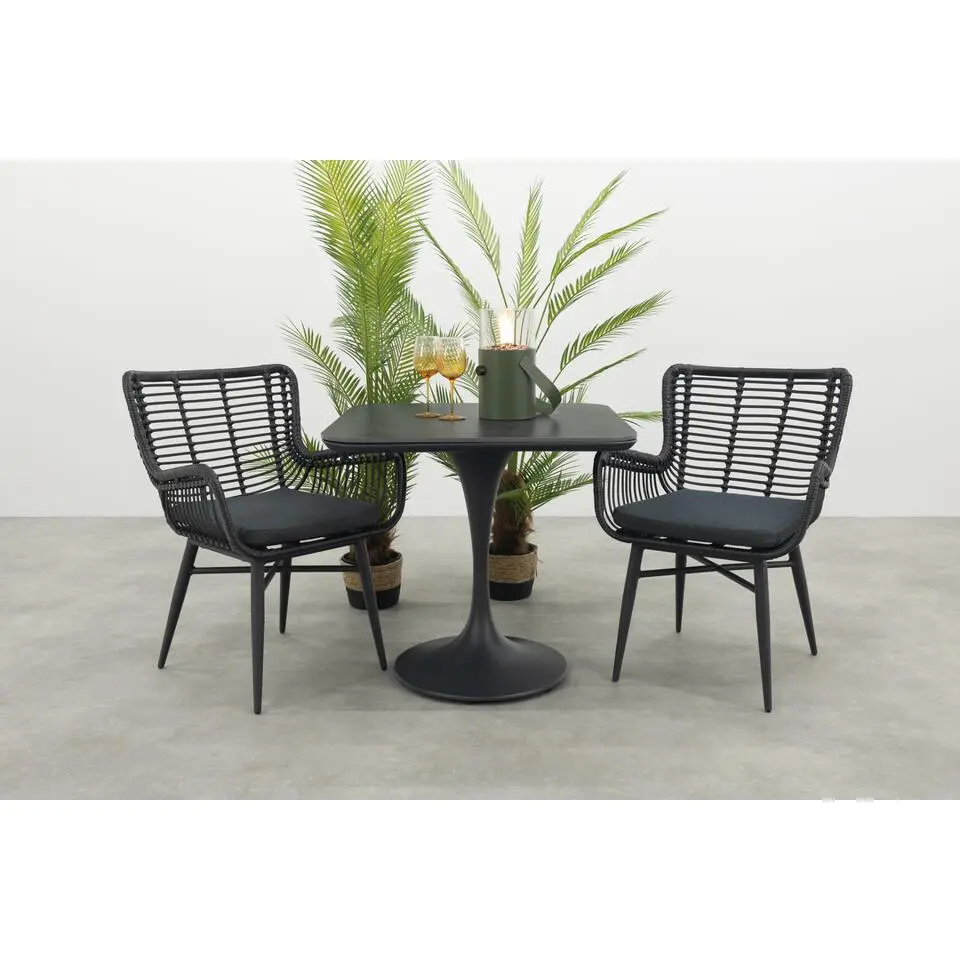 Jasmine/Toscara bistroset 80x80 cm. - Zwart/Keramiek