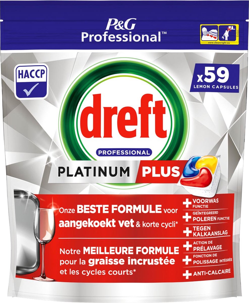 Dreft Professional Platinum Plus Vaatwastabletten Lemon (59 tabletten)
