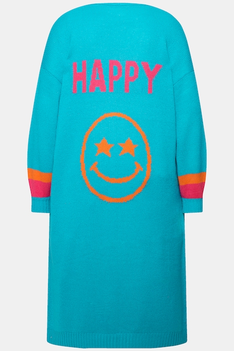 Long-Strickjacke, offene Form, Rücken-Smiley