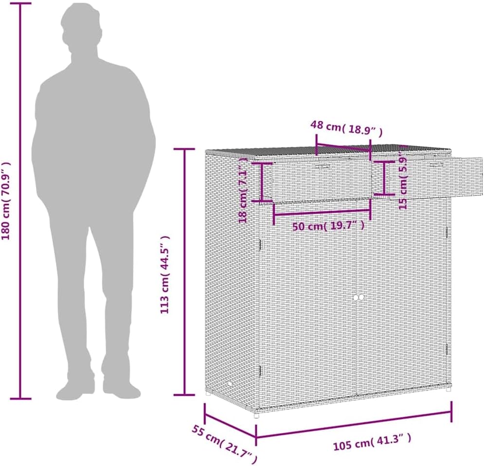 vidaXL Gartenschrank, Geräteschrank mit viel Stauraum, Beistellschrank Schrank mit Türen, Balkonschrank Terrassenschrank, Schwarz Poly Rattan