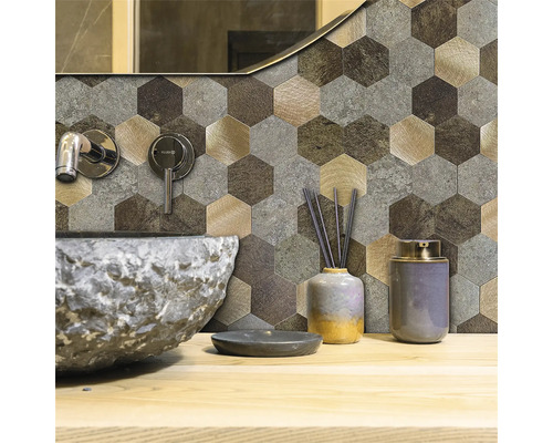 Zelfklevende wandtegels Wandtegels Premium Hexagon bruin brons 30,4 x 30,4 cm 1 st.