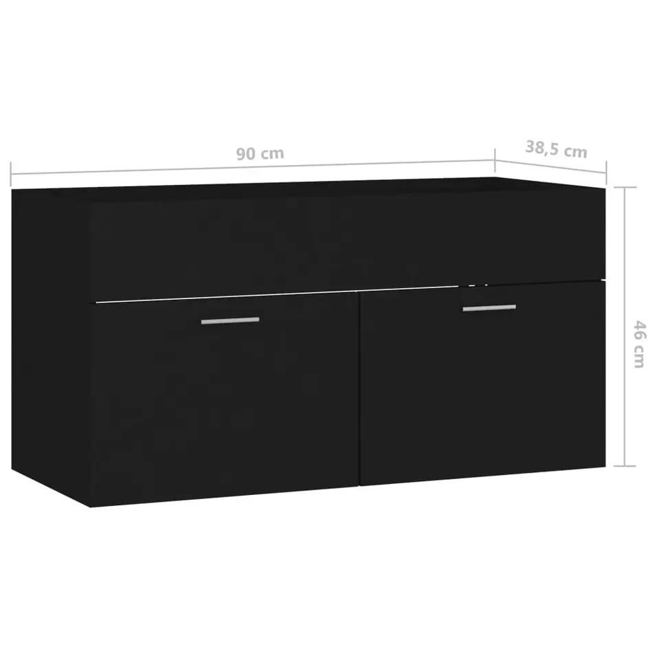 vidaXL - Wastafelkast - Zwart - Bewerkt hout - 90 x 38.5 x 46 cm