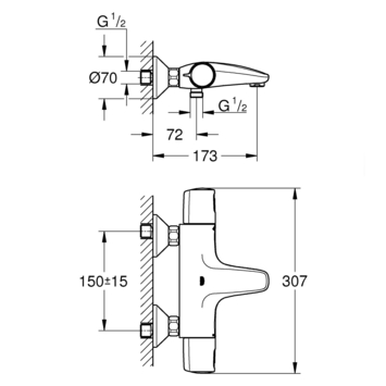 Grohe Thermostatische Badkraan Precision Trend  met omstel 15cm Mat Zwart