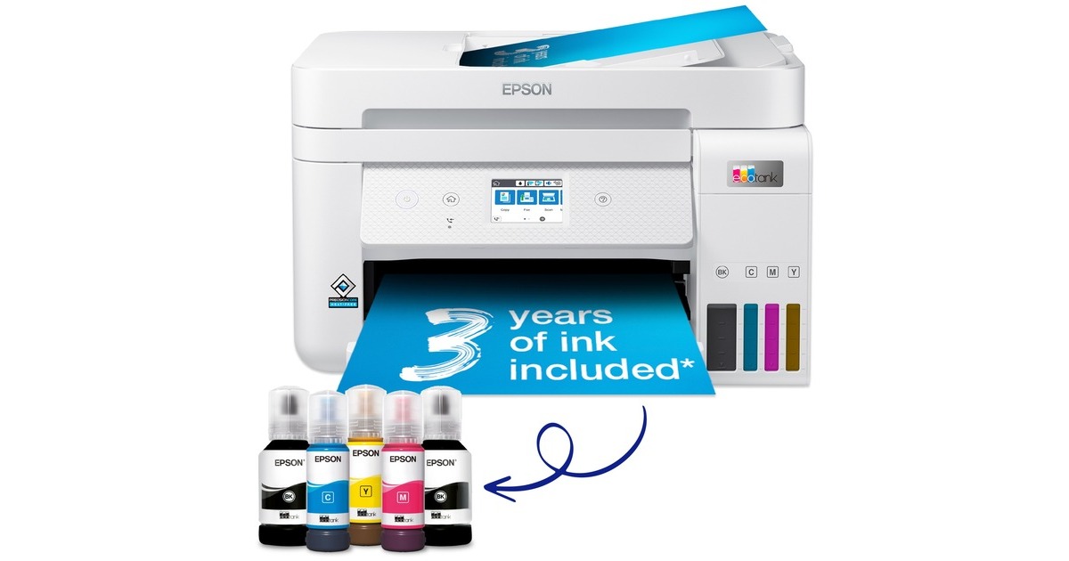 EpsonEcoTank ET-4856 A4 multifunctionele Wi-Fi-printer met inkttank all-in-one inkjetprinter met faxfunctie  (Wit, Scannen, Kopiëren, Faxen, LAN, Wi-Fi, inclusief tot 3 jaar inkt)