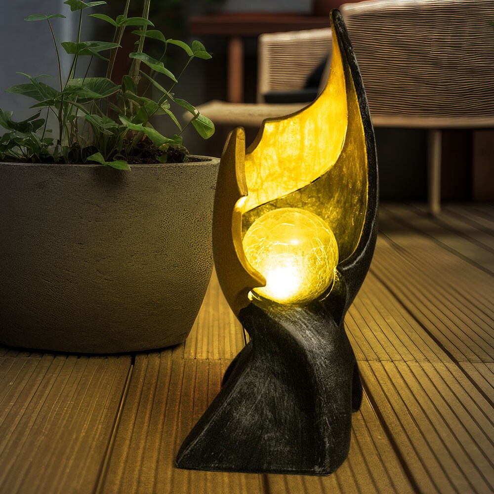 2x LED Solarleuchte, Flammen-Optik, Feuer-Effekt, Glas, H 36 cm