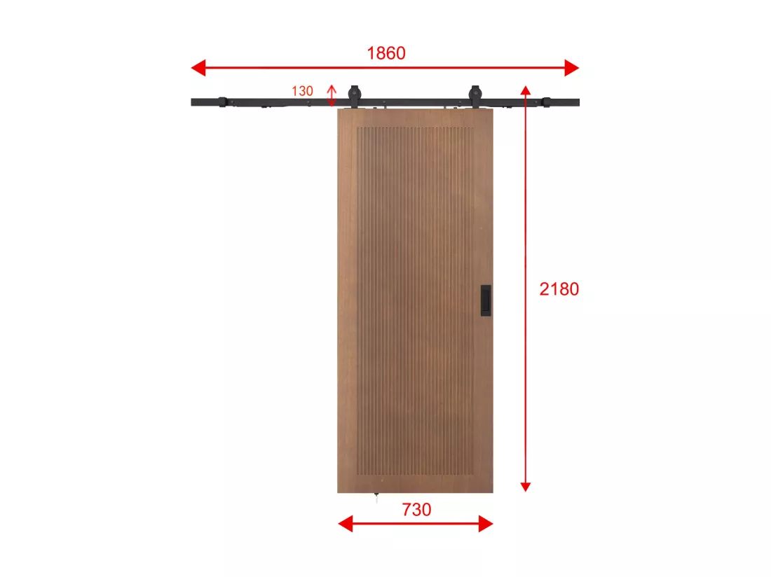 Porte coulissante avec système en applique en MDF et bois - naturel foncé - H205 x L73 cm - SANDORA