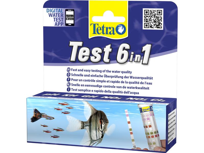 Tetra Wasserpflege Test 6 in 1, 25 Streifen Wasserteststreifen für Süsswasseraquarien
