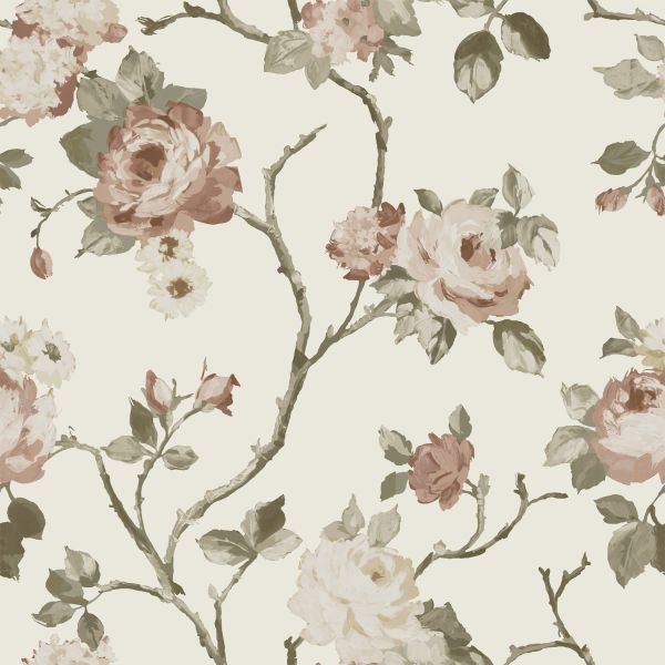 Estahome Vintage Bloemen Behang III - 0,53 x 10,05 m - Donkerblauw / Oudroze