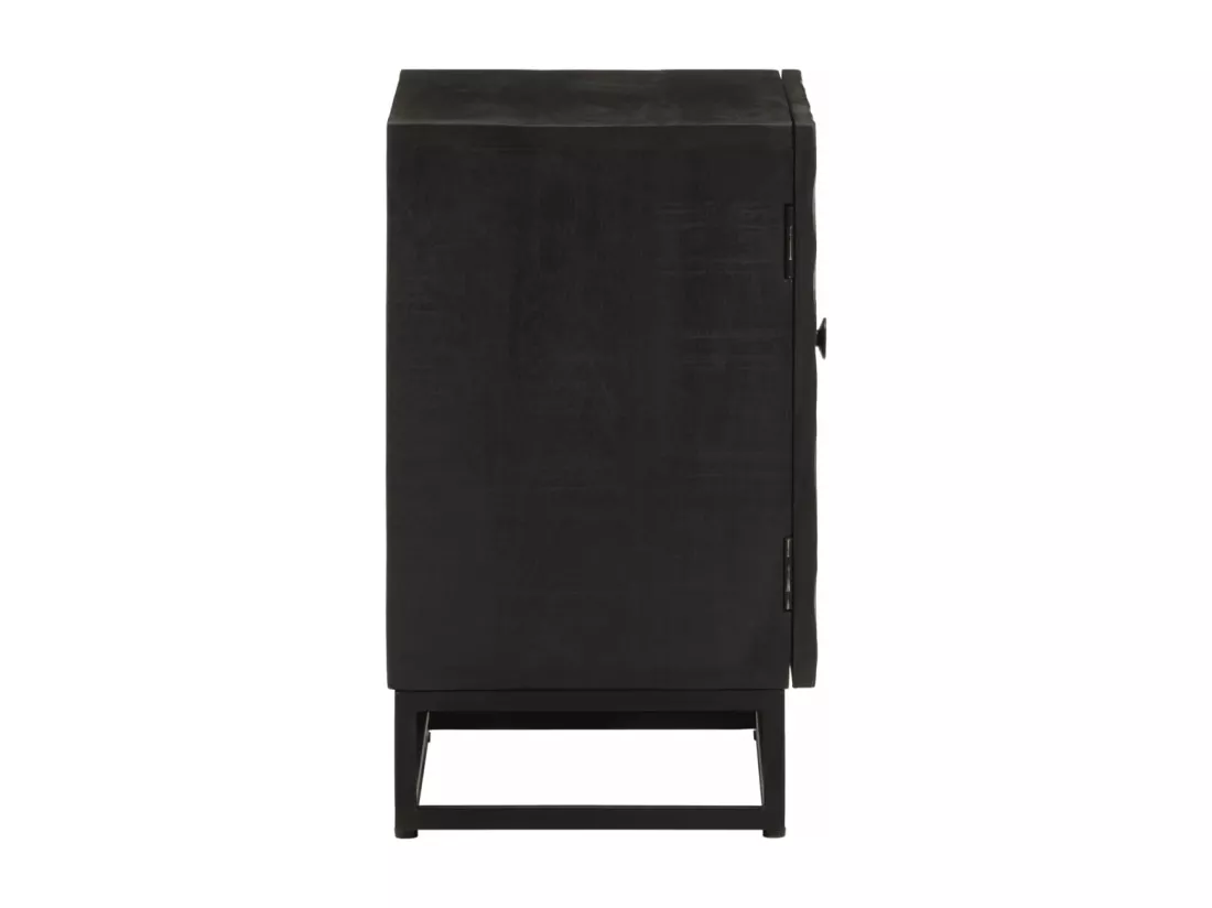 Table de chevet noir 40x30x50 cm bois massif manguier et fer