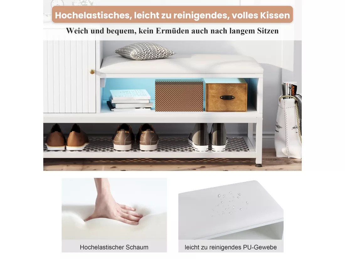 Haobosic - Meuble à chaussures avec banc rembourré, 1 étagère, tiroir de rangement, pour entrée, couloir, salon, chambre à coucher (100x38x59,7 cm)