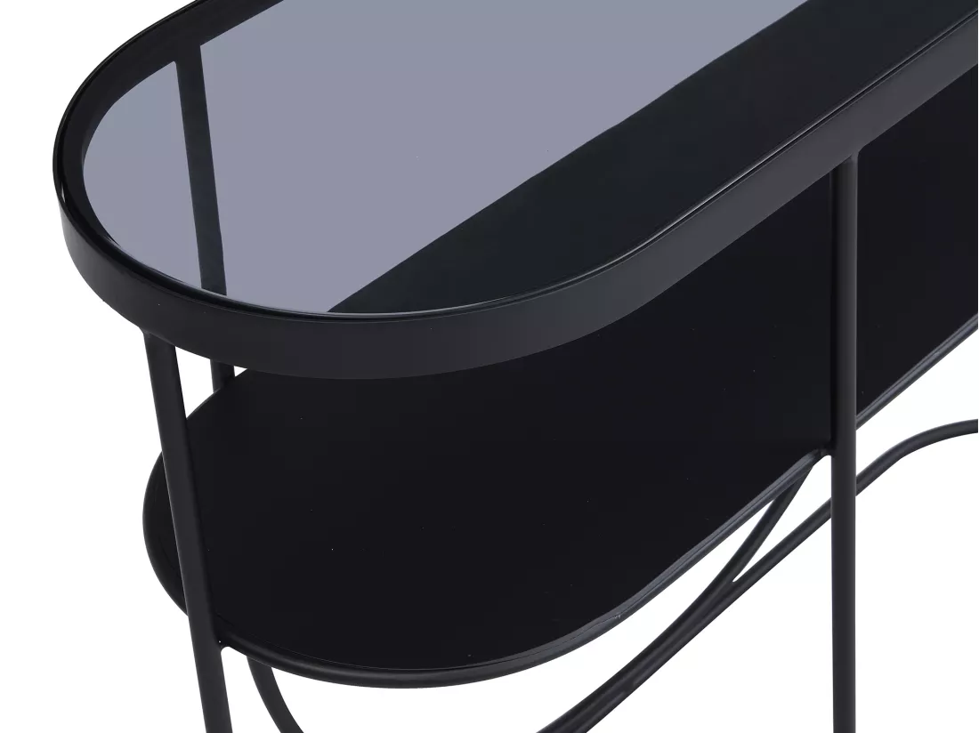 Console avec 1 étagère en métal et verre fumé - Noir et Transparent - PRETORIA