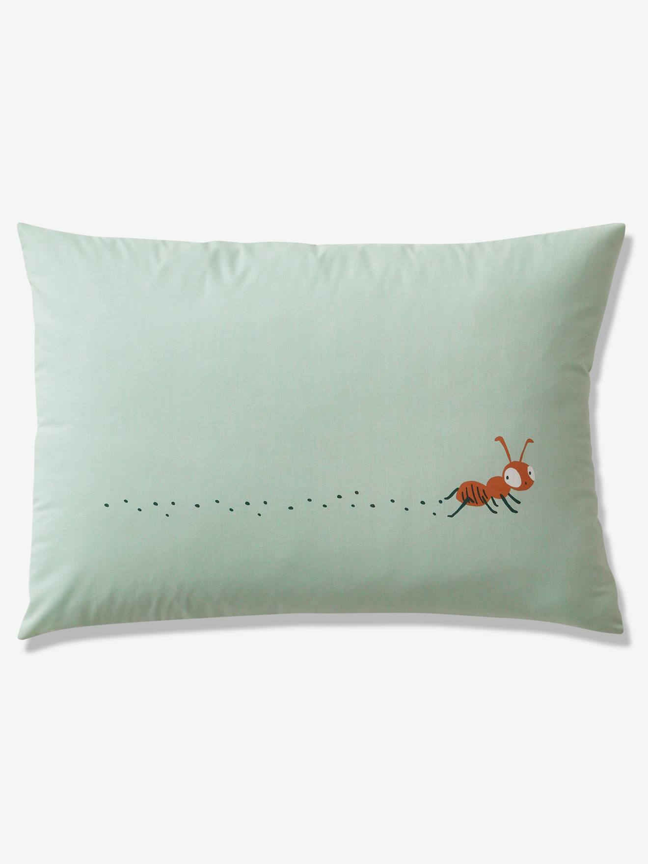 Conjunto de capa de edredom e fronha infantil em algodão orgânico* Animal Studio verde médio liso com motivos