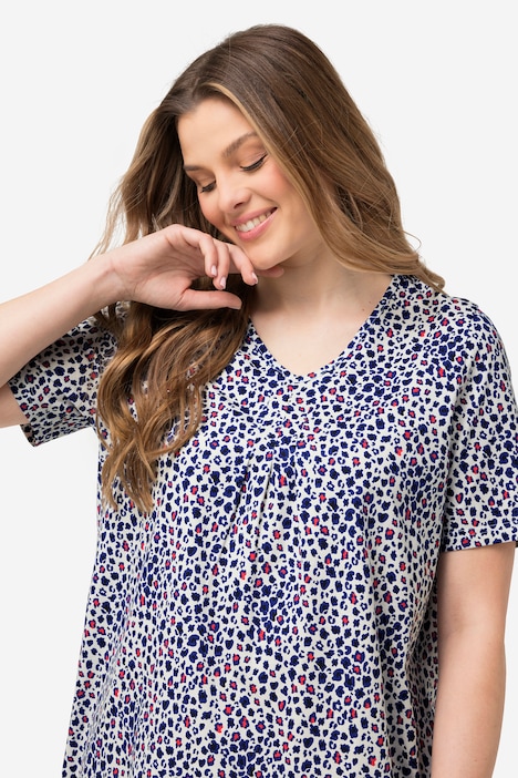 T-Shirt, Zierfalten, A-Linie, V-Ausschnitt, Halbarm