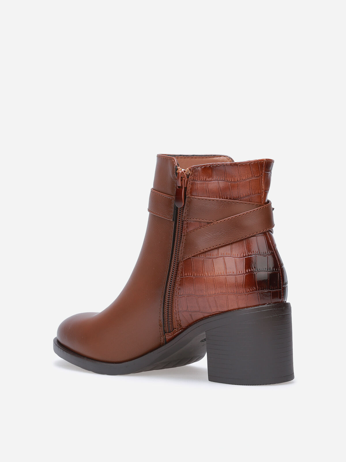 Bottines à simili texturé et boucle- Camel