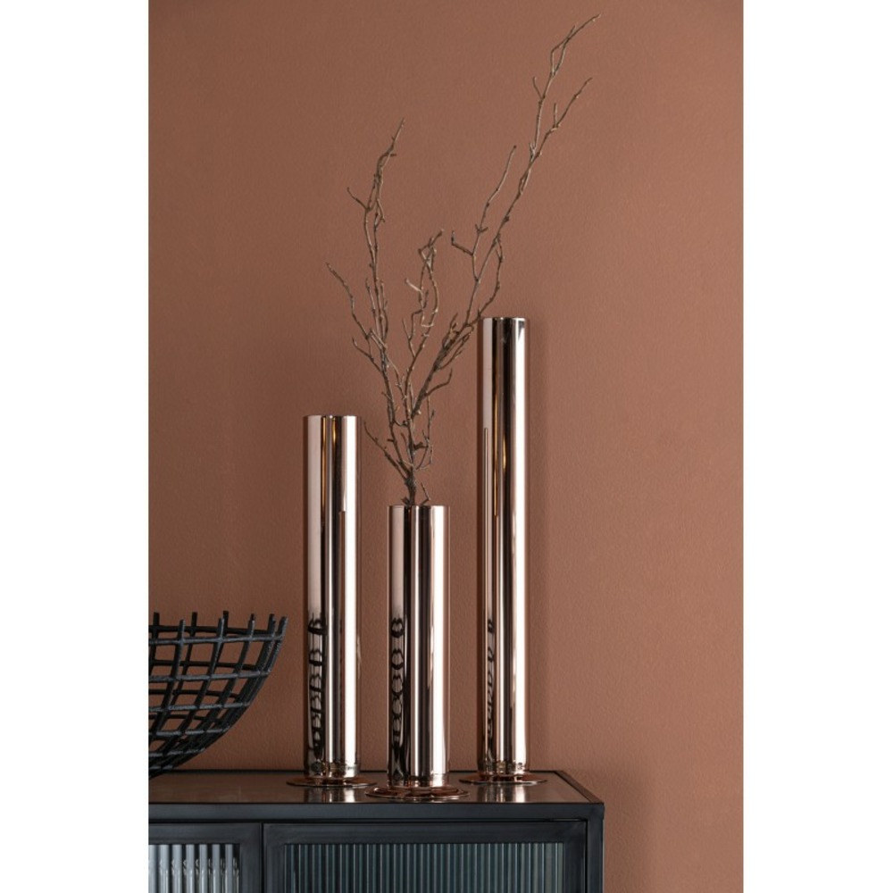 Vase tube en verre cuivre 10x10x26 cm