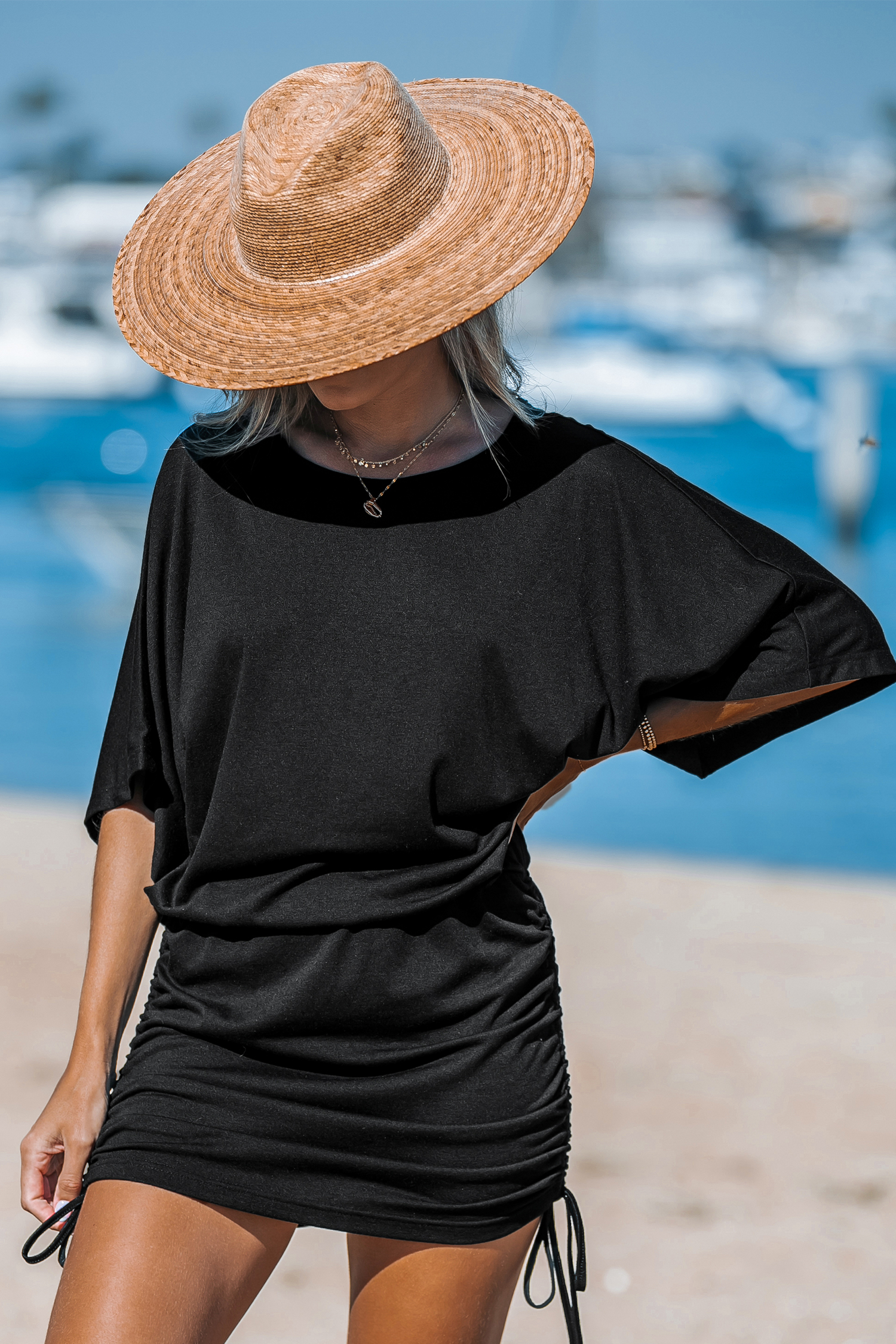 Robe mini en jersey avec manche dolman à nouer sur les côtés