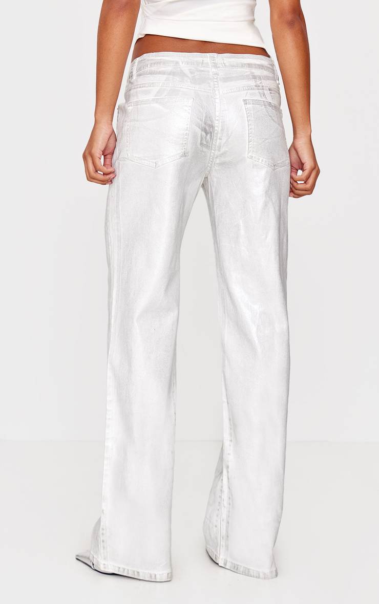 Blanc Jean Large Taille Basse À Effet Métallisé