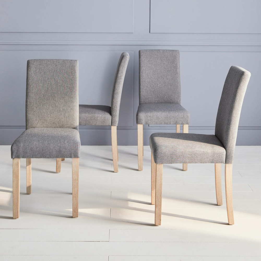 Lot de 4 chaises - rita - chaises en tissu. Pieds en bois cérusé. Gris clairs