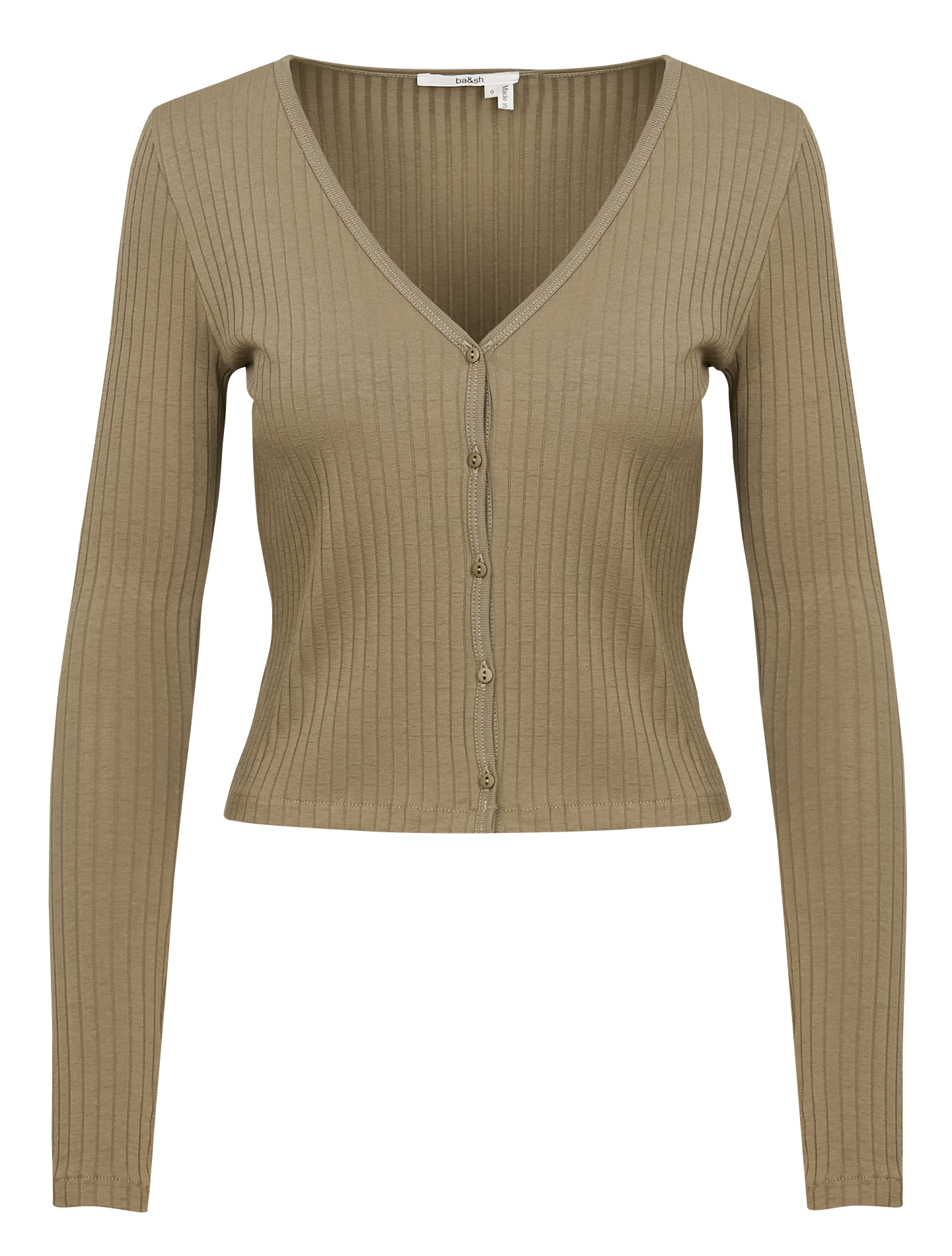 TAN - Cardigan côtelé en coton mélangé | Kaki