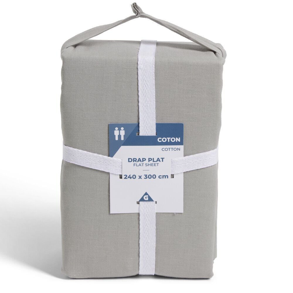 Drap plat 240x300cm 100% coton gris clair