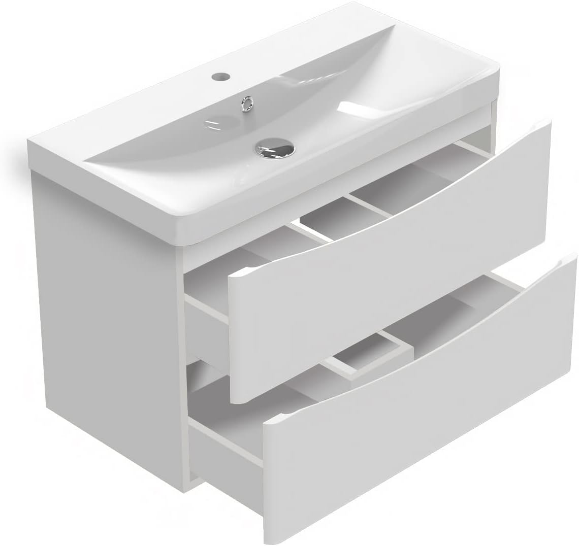 Aica Sanitär Badmöbel Set Weiß Hochglanz 80 cm Sofia Waschbecken mit Unterschrank Waschtisch