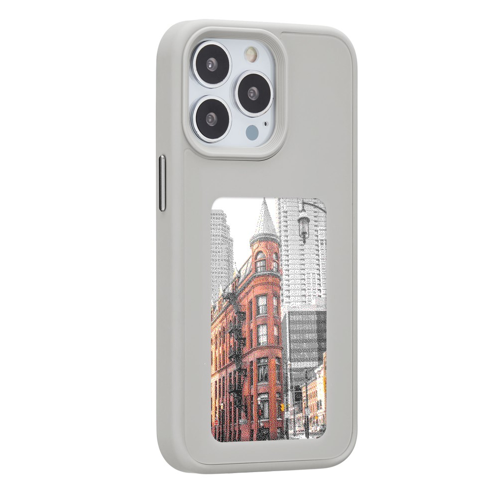 iPhone 15 Pro Max Hybrid Hülle TPU Bumper mit Acryl Rückseite   DIY E-Ink Display mit NFC Technologie - Grau