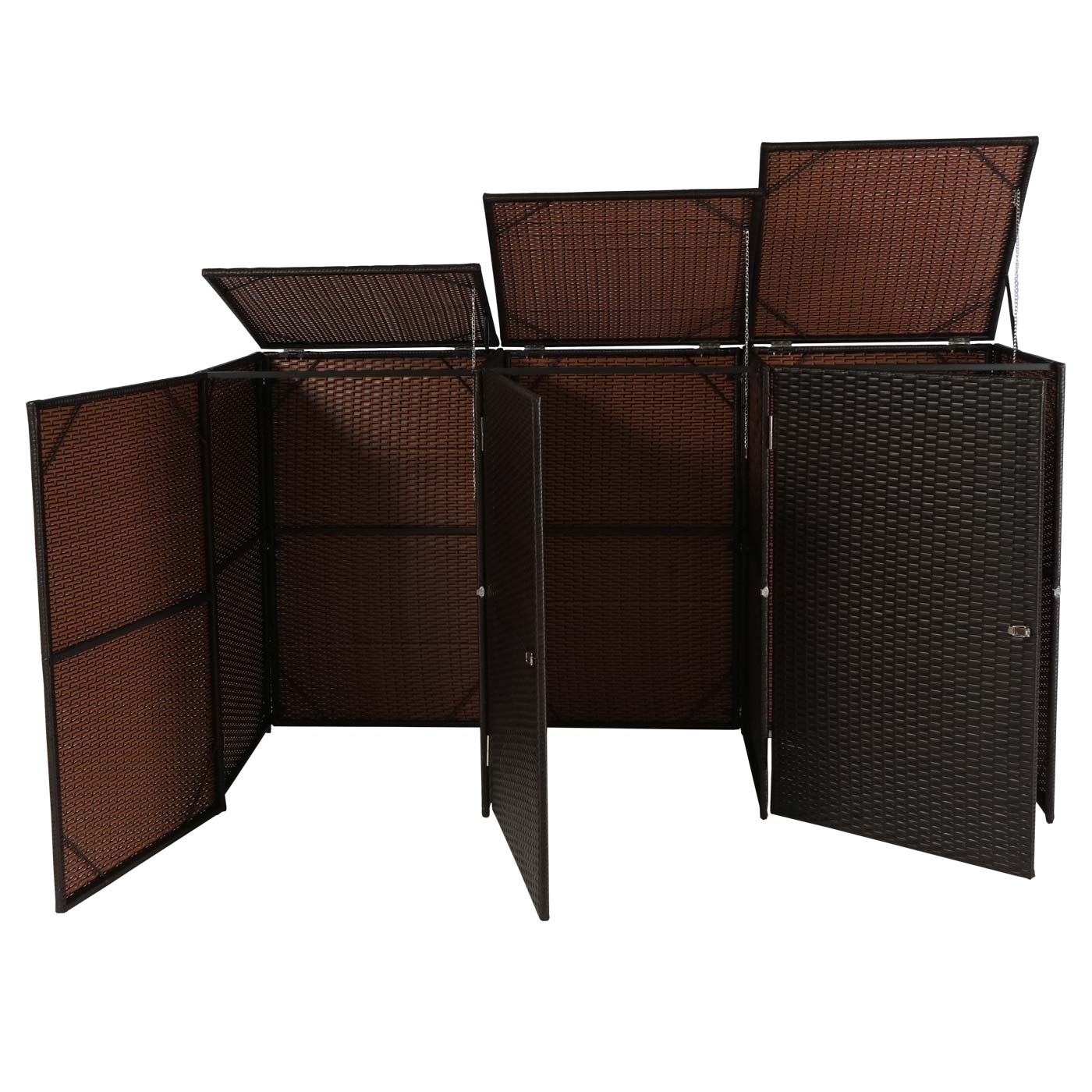 3er-Mülltonnenverkleidung MCW-E25, Mülltonnenbox Mülltonnenabdeckung, Poly-Rattan 3x120l ~ braun