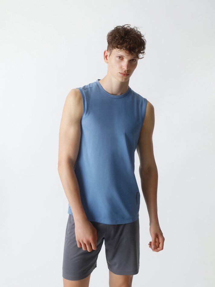 Camiseta esportiva sem mangas - Azul Índigo Claro
