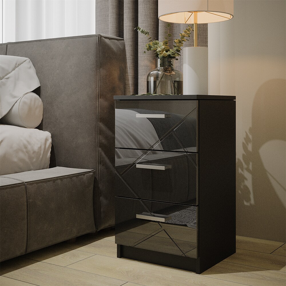 Vicco Nachtkommode Nachttisch Nachtschrank Irma Schwarz Hochglanz 38x66 modern Einzel Schlafzimmer Schrank Beistellschrank Nachtkonsole Nachttischchen Schlafzimmermöbel Schrankschublade Aufbewahrung
