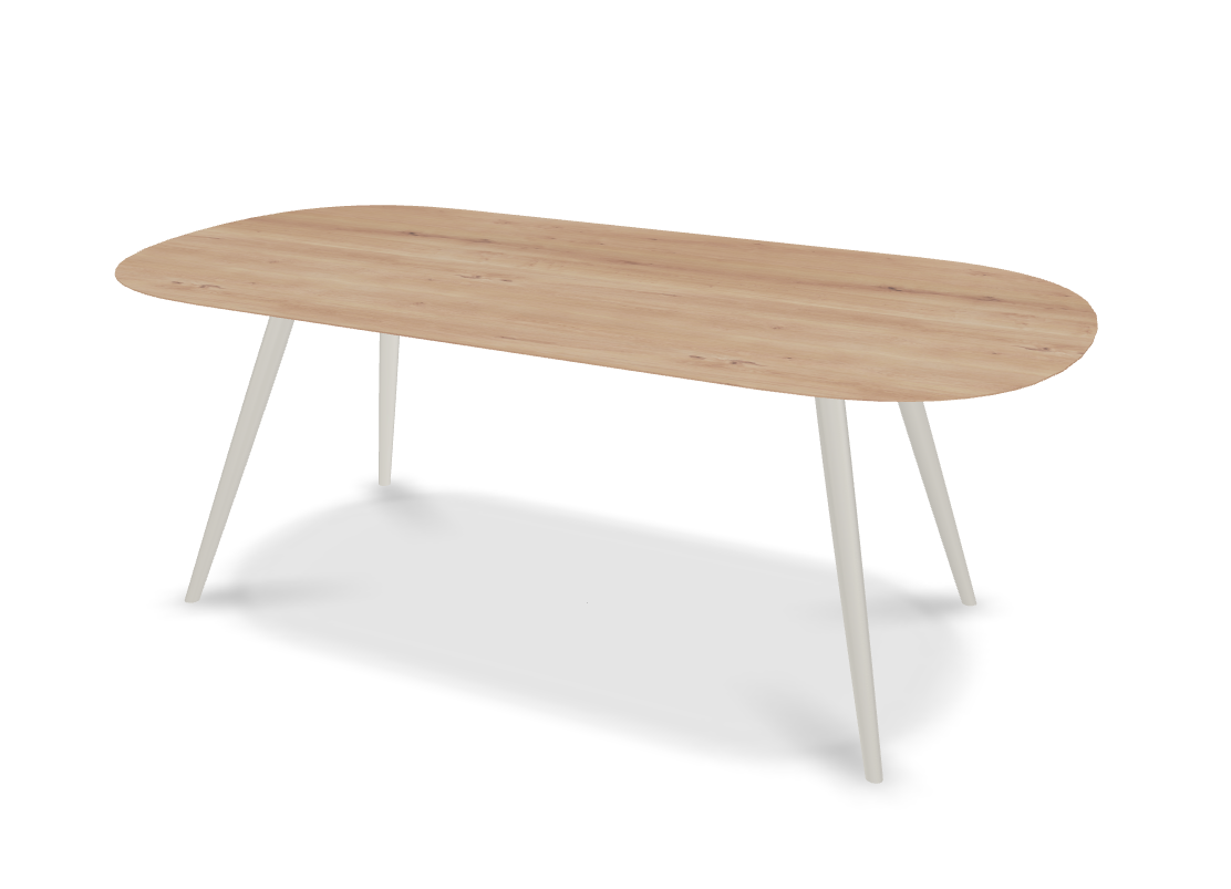 They & Me eettafel Joy – plat ovaal – eiken rustiek bianco olie – onderstel RAL9010 zuiverwit 200 x 100 x 75 | eiken rustiek bianco Olie | verjongde rand | frame RAL9010 zuiverwit