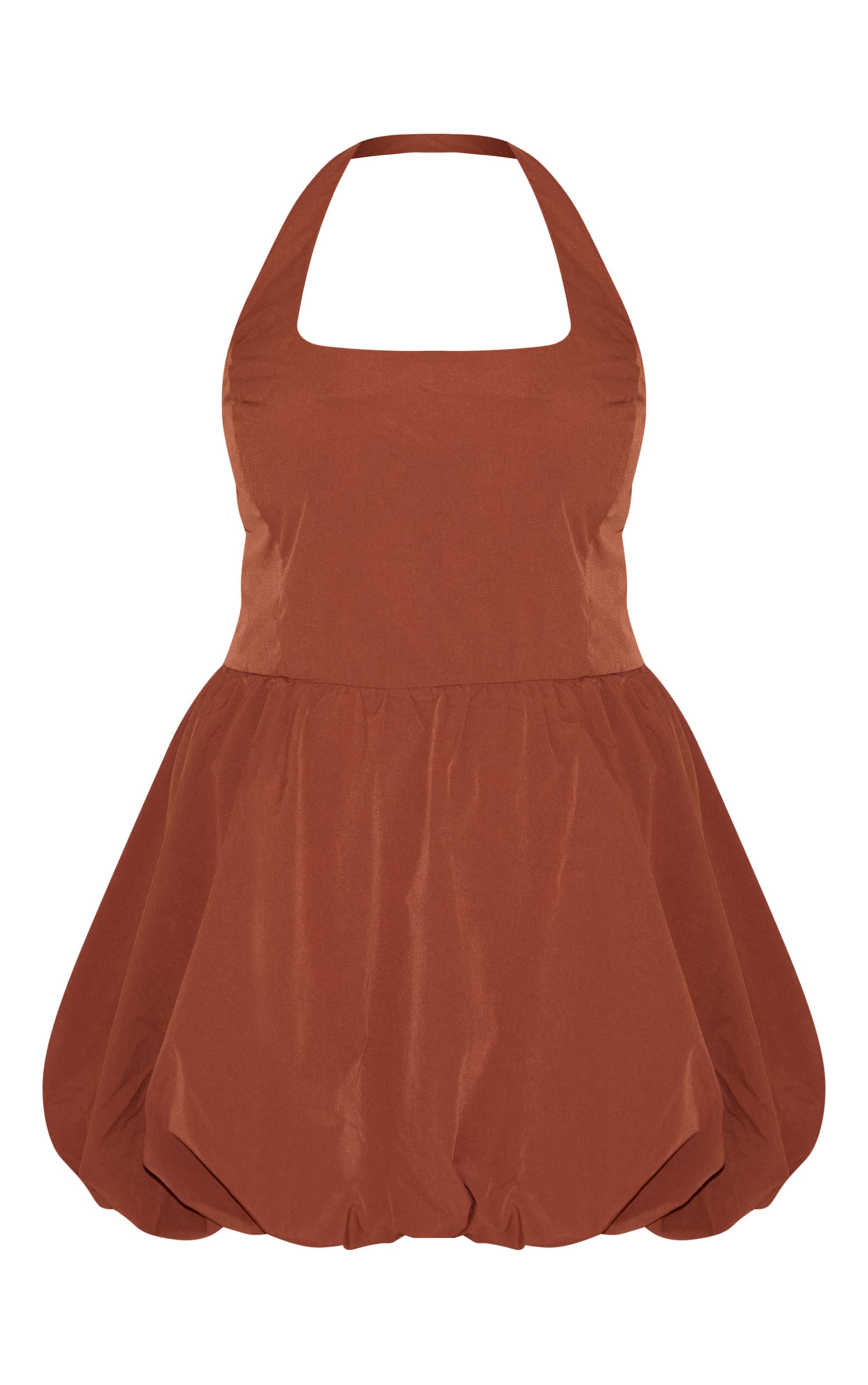Chocolat Robe Bouffante Grande Taille À Col Licou Et Rayures Fines