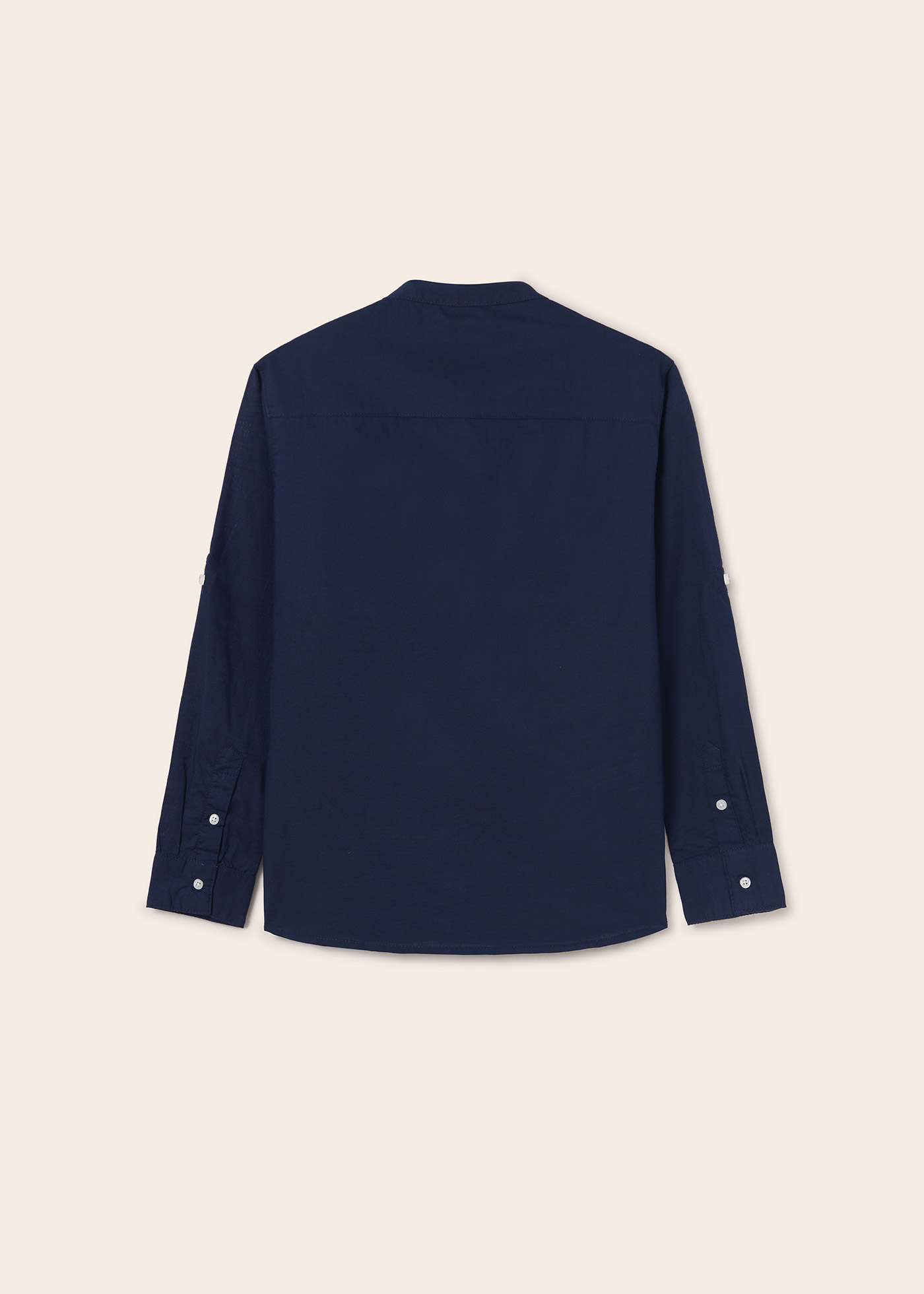 Camisa de algodão sustentável com gola mandarim para meninos