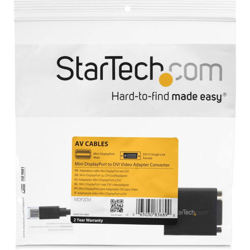 StarTech.com Adaptateur Mini DisplayPort vers DVI - Convertisseur Mini DP à DVI-D - Vidéo 1080p - Certifié VESA - mDP ou TB 1/2 Mac/PC vers moniteur DVI - Câble mDP 1.2 vers DVI Single-Link