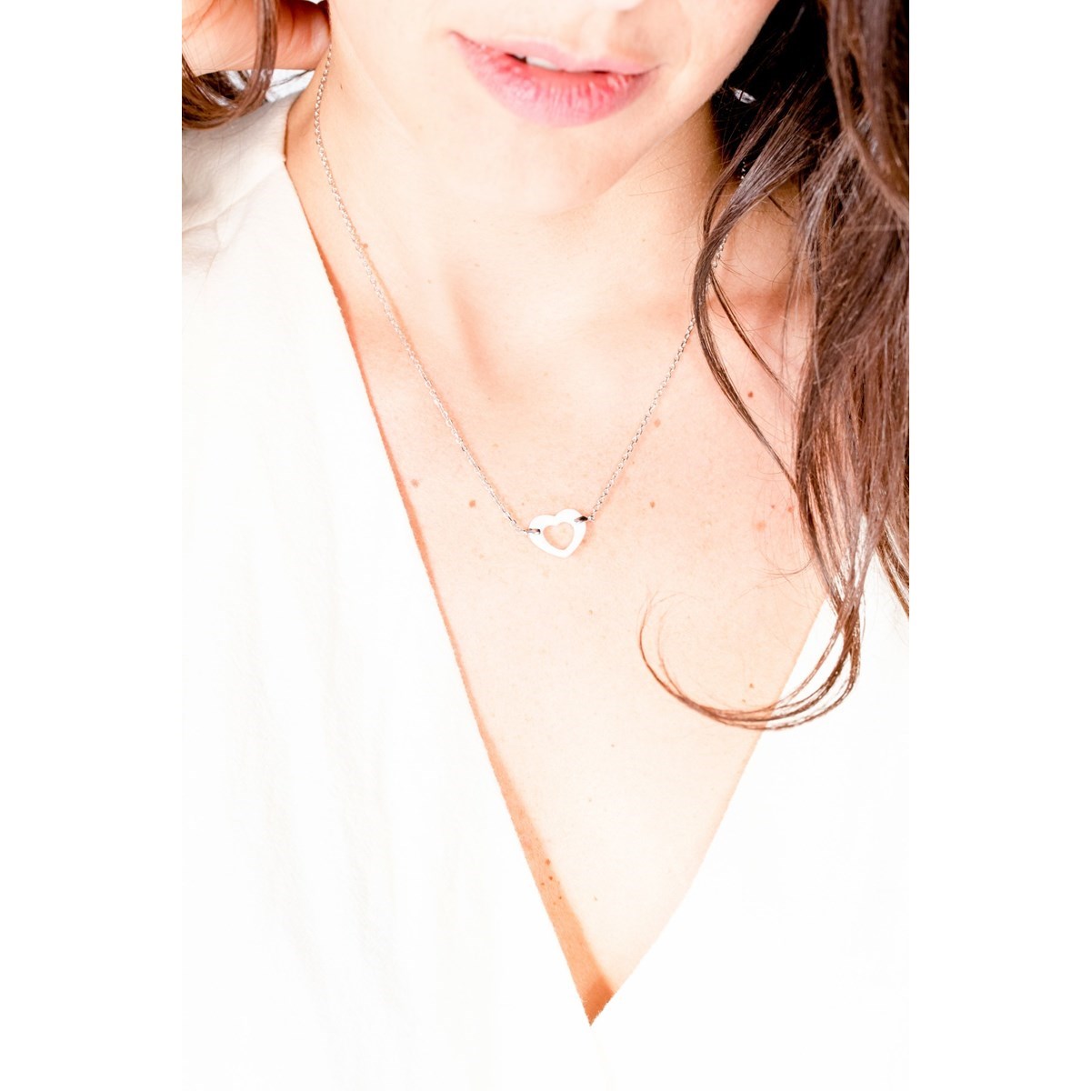 Collier mono-motif en Argent 925 millièmes et céramique - blanc brillant