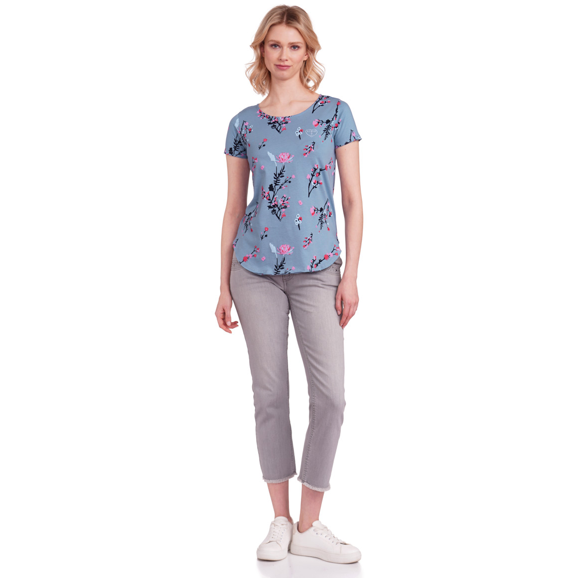 Gina Damen T-Shirt mit Blumen-Allover blau / schwarz / rosa