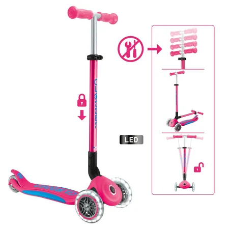 Authentic Sports Globber Primo Foldable Plus Lights fuchsia pink-hellblau, mit Leuchtrollen