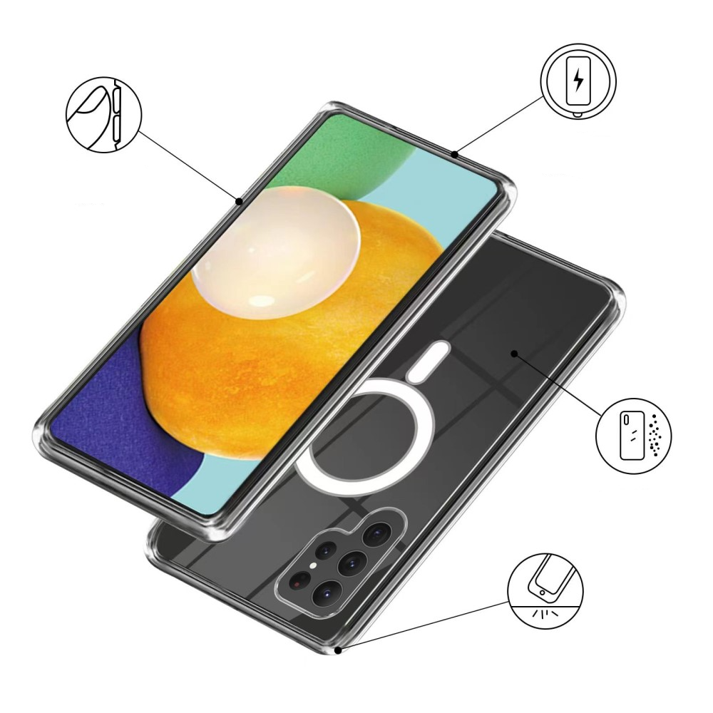 Samsung Galaxy S23 Ultra 5G Hybrid Hülle TPU Bumper   Acryl Rückseite MagSafe-Modul - Transparent