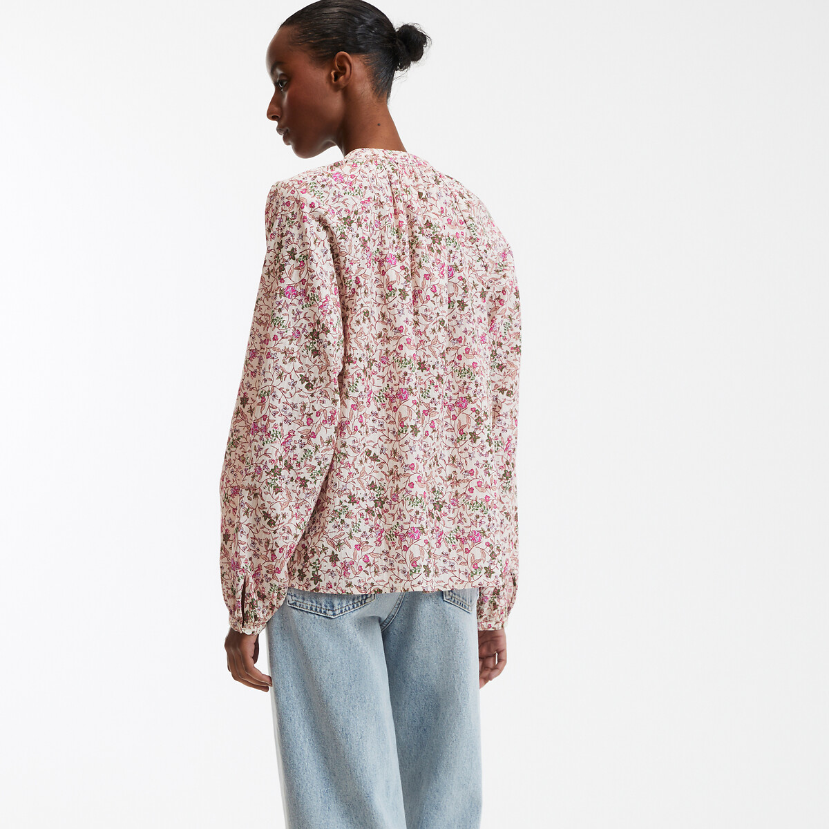COLEÇÃO LA REDOUTE<br>Blusa com decote redondo, estampa floral e mangas compridas