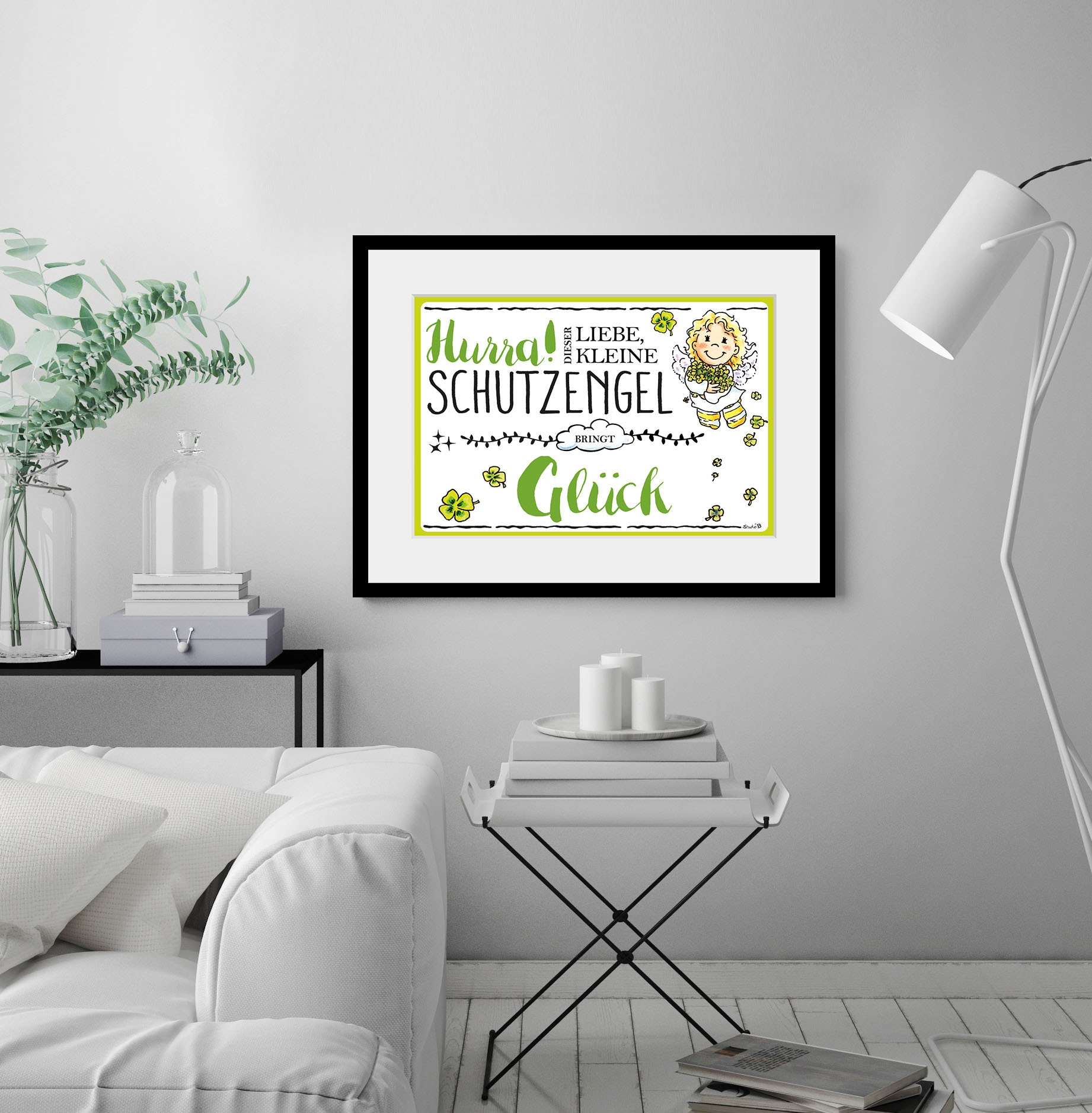 queence Bild »Schutzengel Glück« Blumen | Engel | Himmel | Liebessprüche | Schriftzug | Sprüche & Texte | Stern | Sterne 1 Stk. tlg. HD Premium Poster-Druck inkl. Holzrahmen