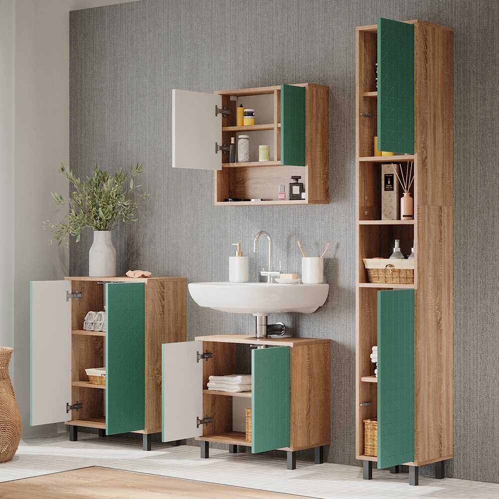 Vicco Badmöbel-Set Agasta sonoma, Badezimmerschränke 3D Optik