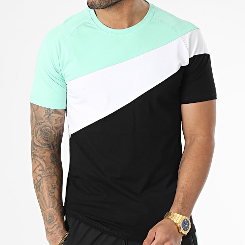 Ensemble Tee Shirt Et Short Jogging E396 Noir Vert Clair Blanc