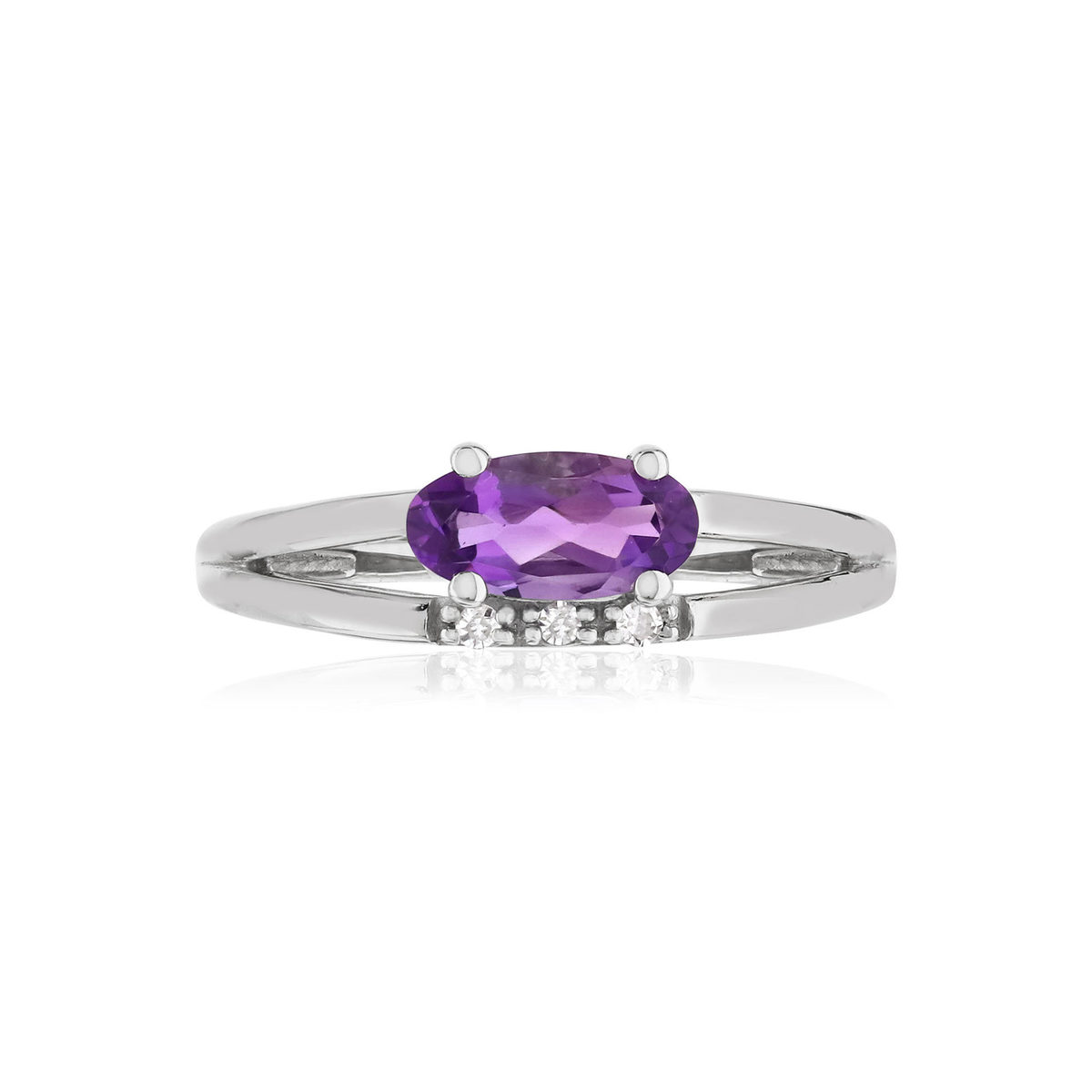 Bague or blanc 375 amethyste ovale et diamants
