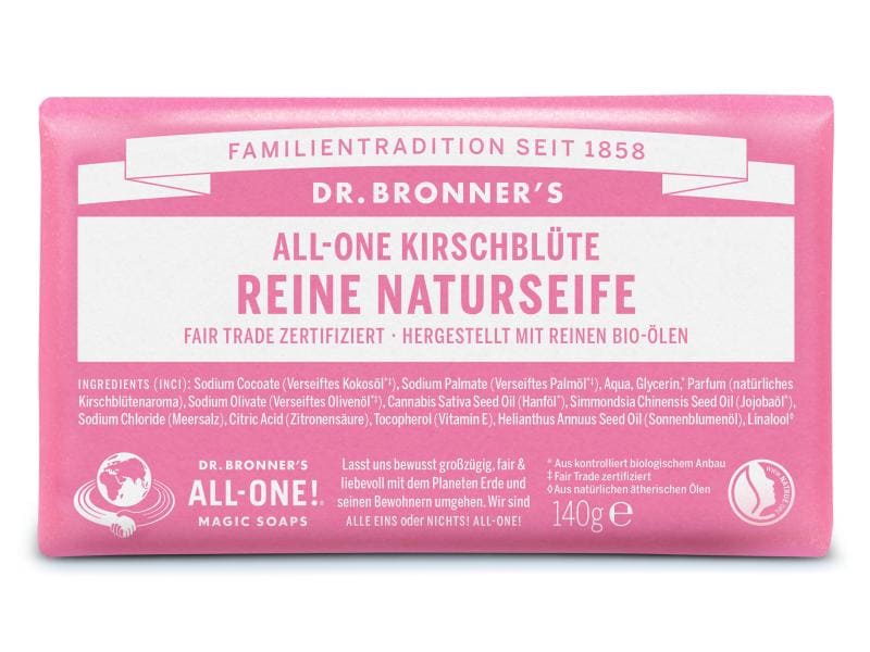 Dr.Bronner's Seife All-One Kirschblüte 140 g Natürliche Fair Trade Pflegeseife mit Bio Kokosnussöl und feinem Kirschblütenduft