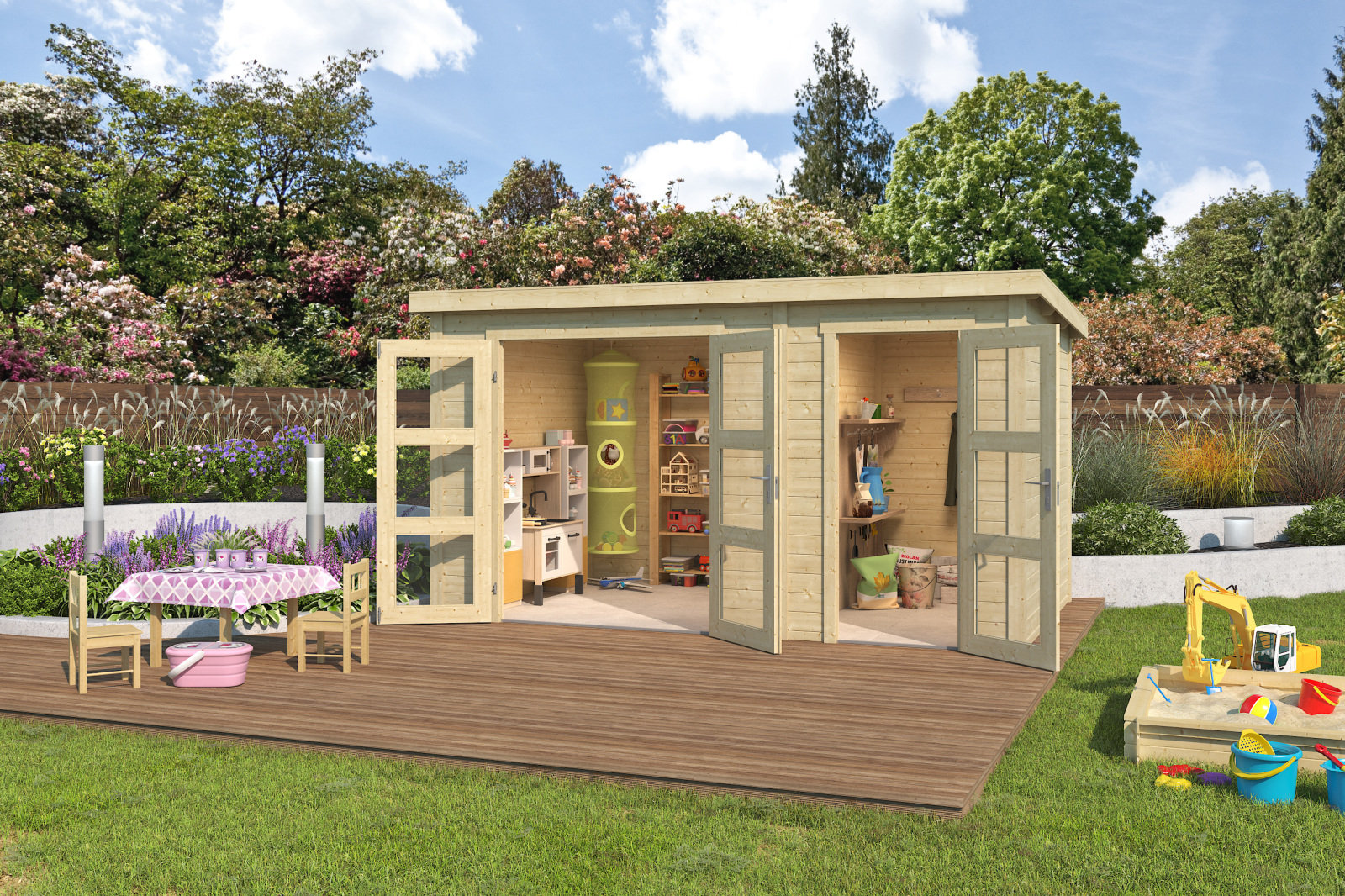 Gartenhaus ZAMBEZI XL - naturbelassen - Fichte massiv - 380x240 cm