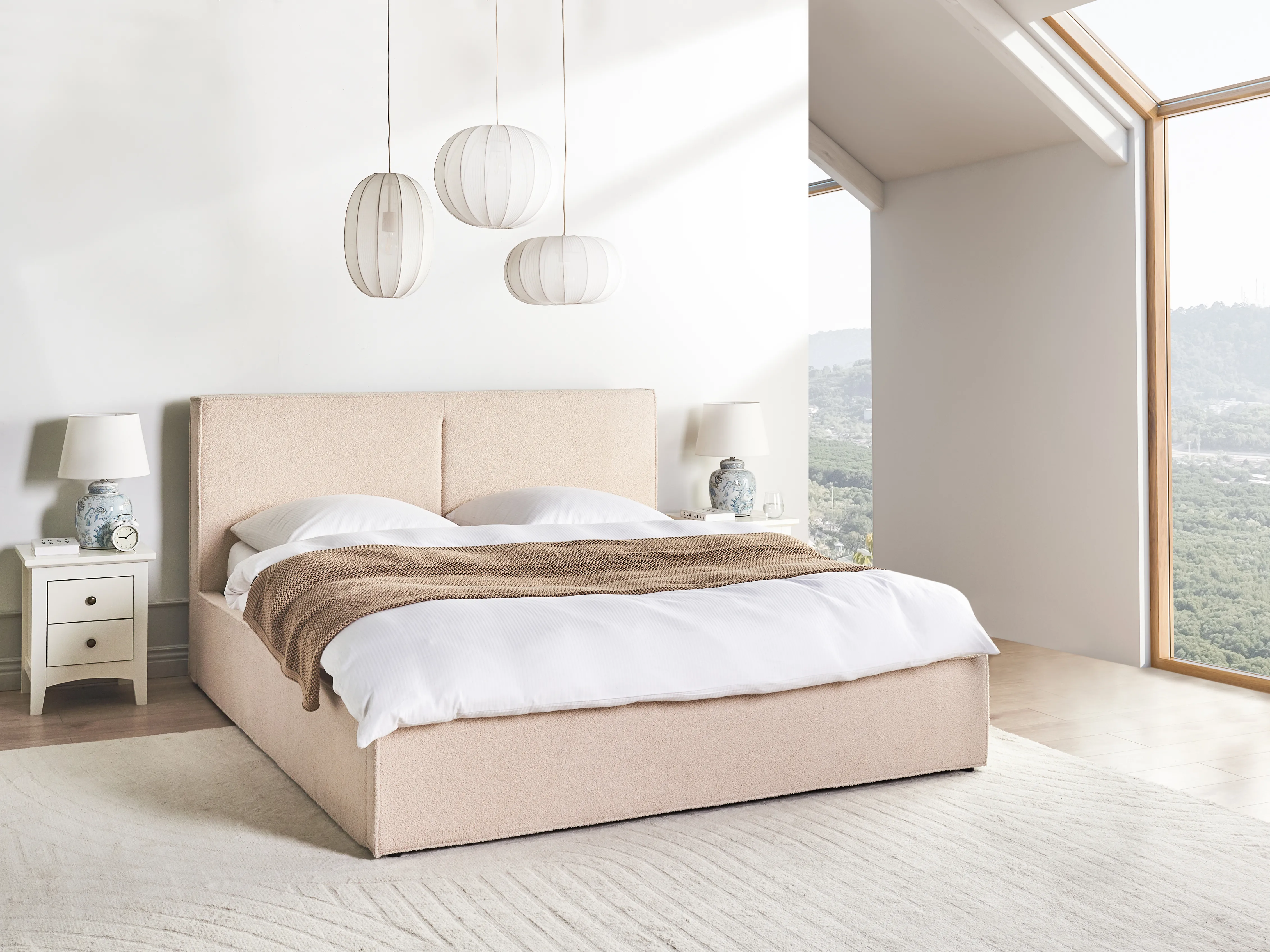 Bed met opbergruimte Bouclé MOISSAC 180 x 200 cm Beige