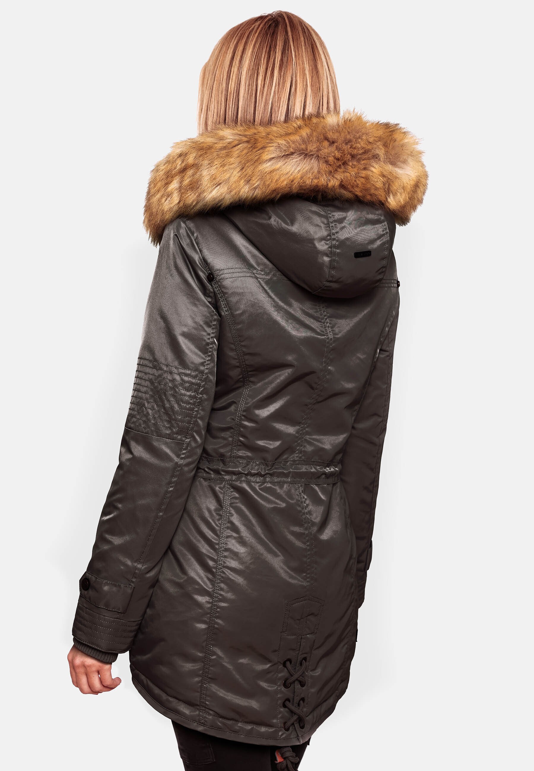 NAVAHOO Damen Hochwertiger Wintermantel Winterparka mit großem Kunstfell La Viva
